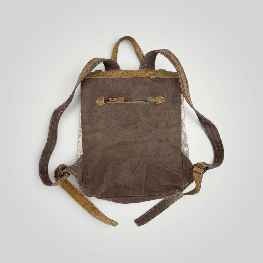 Myra Bag Backpack Womens Large Brown Aztec Canvas Leather Hair On Hide Boho